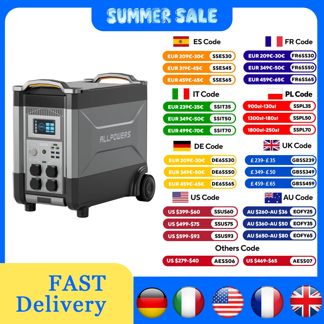 ALLPOWERS R4000 Expandable Portable Power Station 3456Wh LiFePO4 Battery Backup UPS Solar Generator