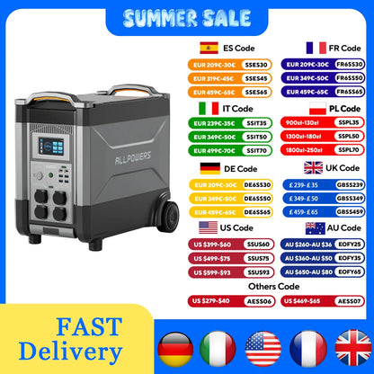 ALLPOWERS R4000 Expandable Portable Power Station 3456Wh LiFePO4 Battery Backup UPS Solar Generator