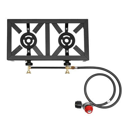 8000W Portable Camping Gas Stove Outdoor 2 Burner BBQ Picnic Camp Propane Cooker Stove with Adjustable 0-10Psi Regulator Hose