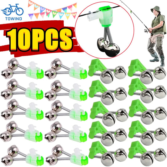 10-1PC Fishing Bite Alarms Fishing Rod Bells Tip Clip Bells Ring Green ABS