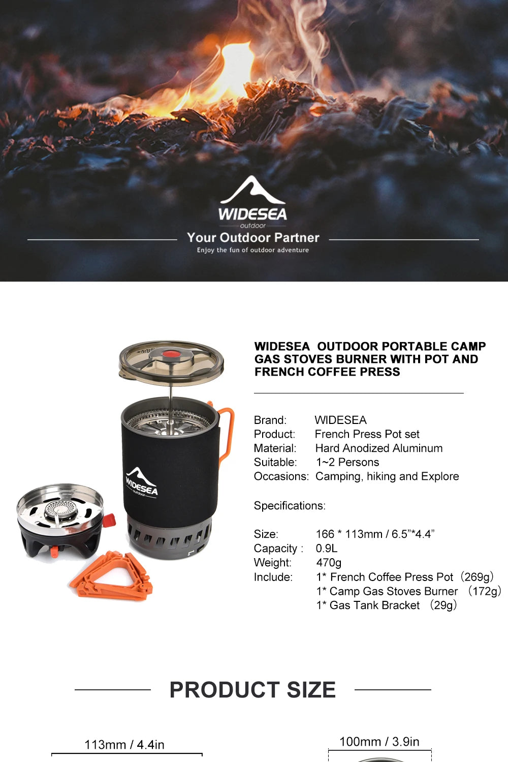 Widesea Camping Cooking System with Heat Exchanger Outdoor Gas Stove Burner