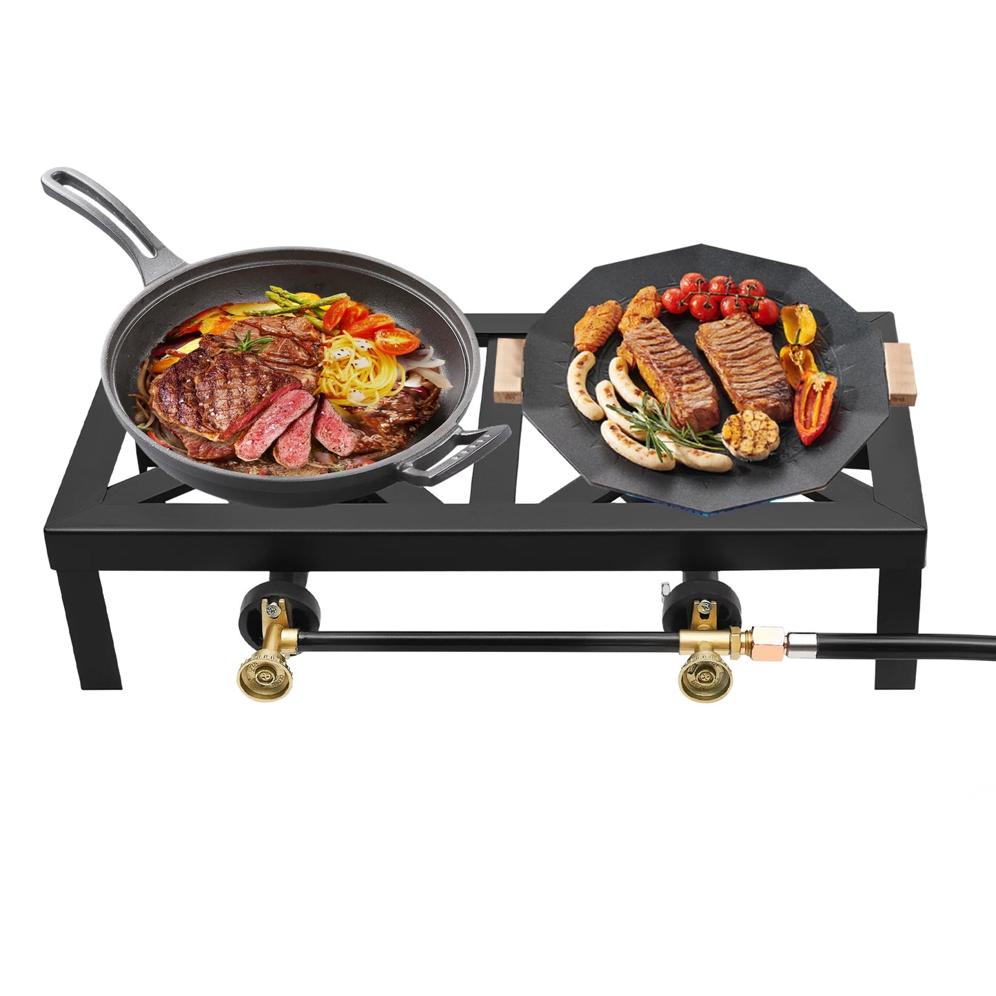 8000W Portable Camping Gas Stove Outdoor 2 Burner BBQ Picnic Camp Propane Cooker Stove with Adjustable 0-10Psi Regulator Hose