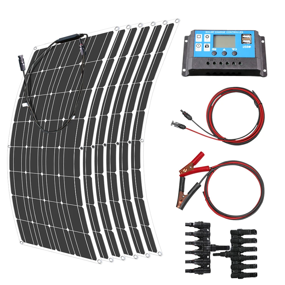 12V Flexible Solar Panel 600W 100W 200W 300W 400W 500W Bendable Waterproof Monocrystalline