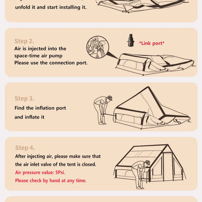 Camping Inflatable Tent for Family, PVC Skylight Air Tube, Camp Base Tents, 12 Square Meters, Large Space, 6-8 Person
