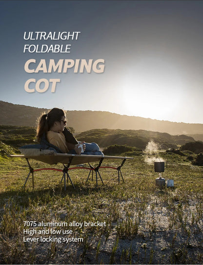 WESTTUNE Camping Cot with Leg Extenders Portable Folding Bed Ultralight Aluminum Alloy