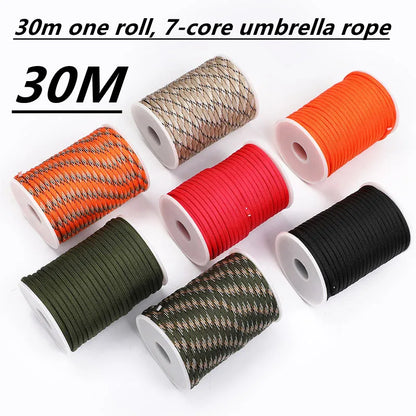 5M/15M/30M 7-Core 550 Paracord 4mm Parachute Cord Outdoor Camping