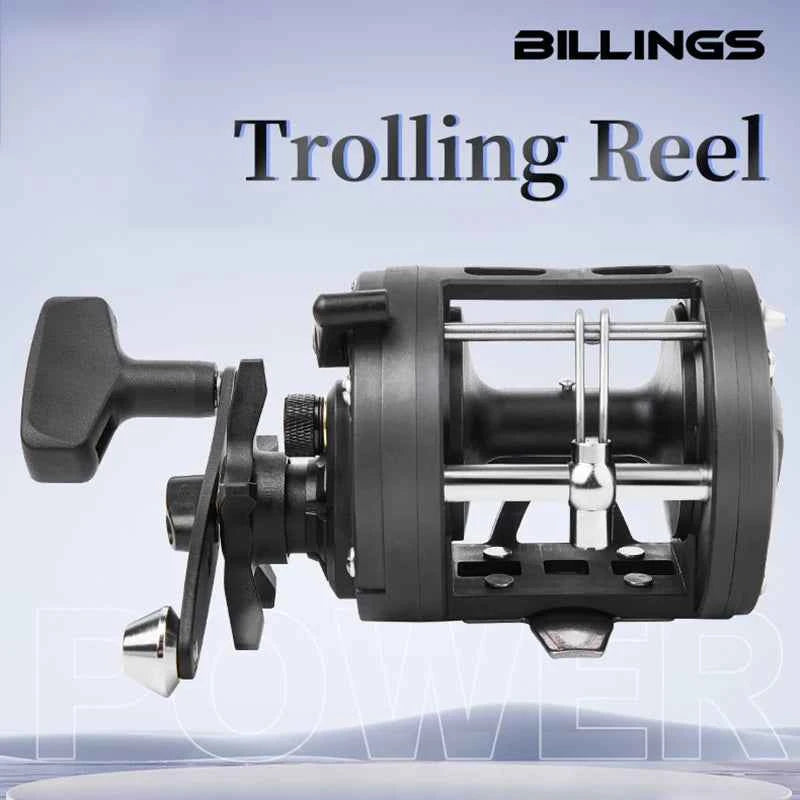 BILLINGS Trolling Drum Fishing Reels 33LB Max Drag 3.8:1 Gear Ratio High Toughness Body
