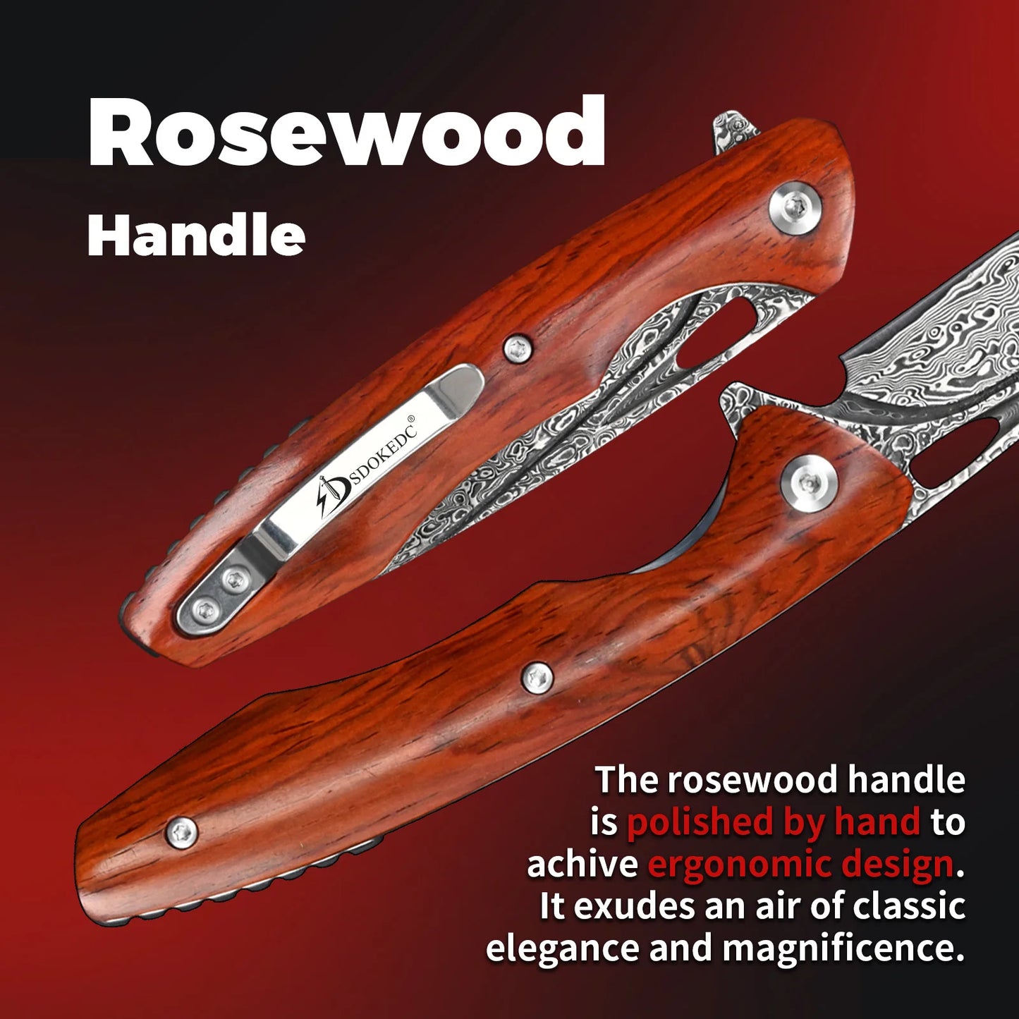 SDOKEDC VG10 Damascus Steel Folding Knives  Rosewood Handle