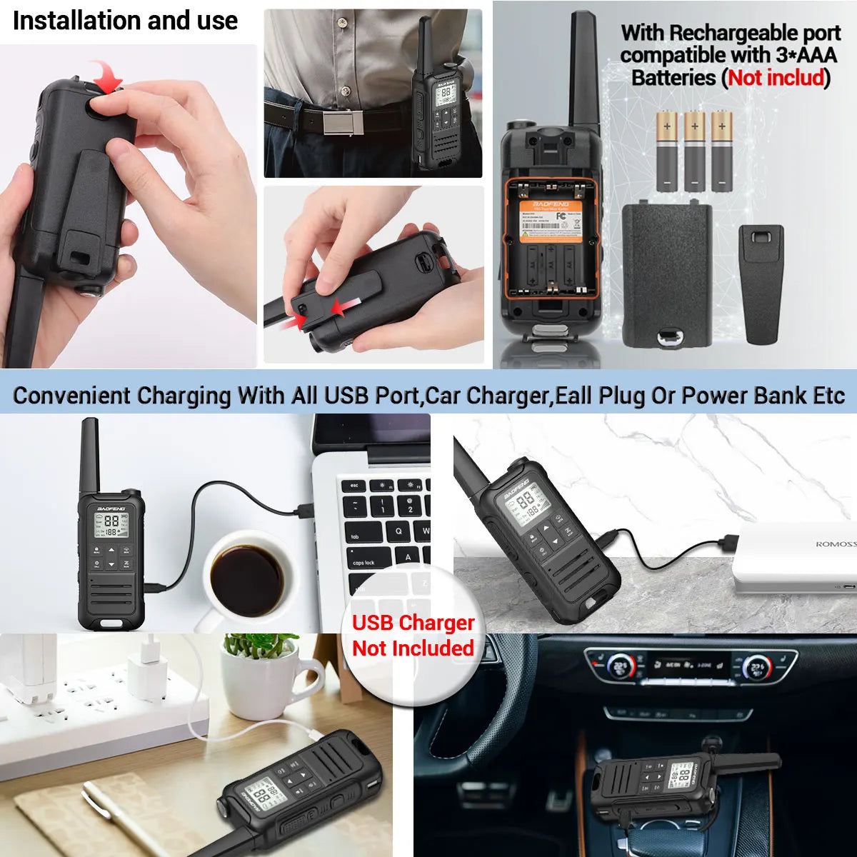 2PCS Baofeng F22 PMR 446MHz Mini Walkie Talkie Waterproof Type-C Licence-free NOAA Flashlight