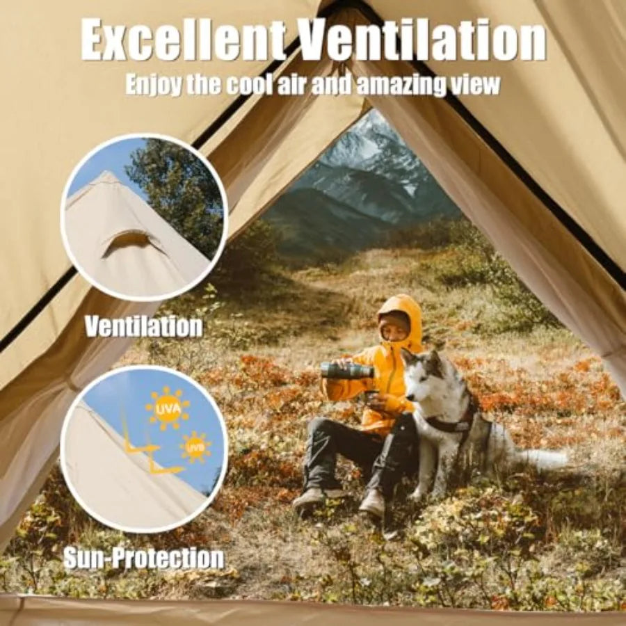 Canvas Bell Tent Yurt Tent 4 Seasons for Camping 100% Cotton with Stove Jack Family
