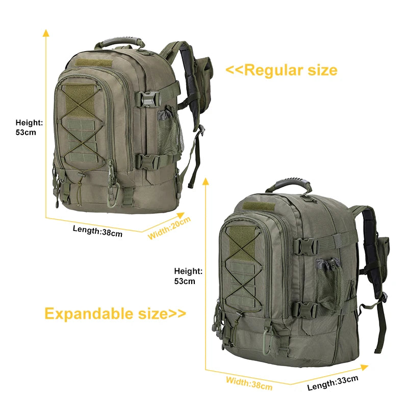 LQARMY 60L Male Travel Tactical backpack  Hiking Camping  Expandable