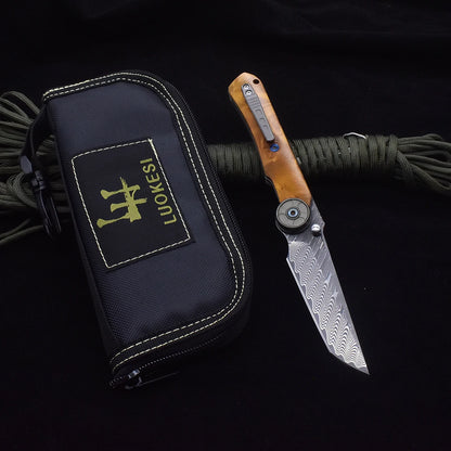 8.23 inch VG10 Damascus steel blade gold camphor wood handle folding knife Christmas gift knife fruit knife outdoor camping EDC