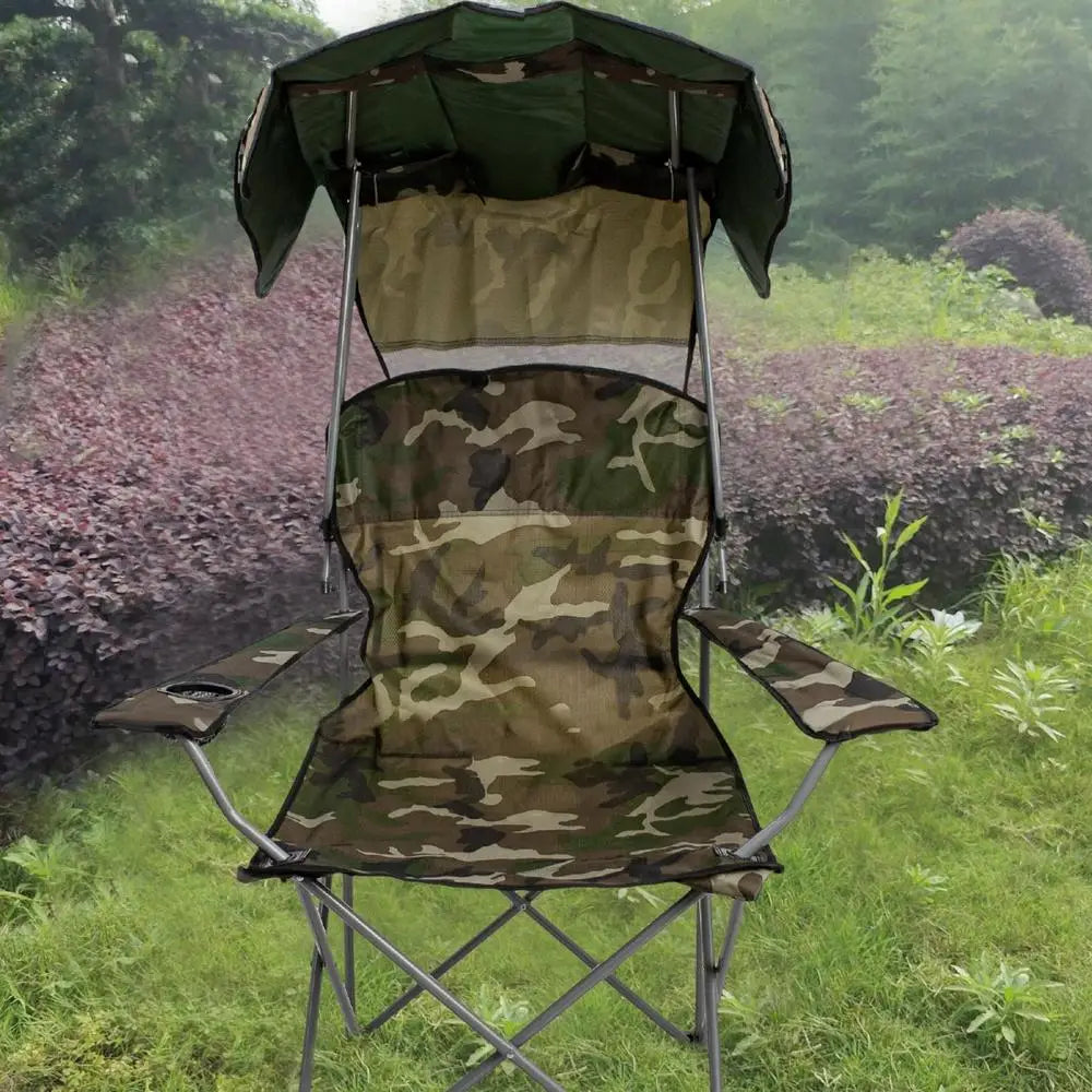 Folding Chair With Sun Shield Camping Lounge Chair Portable Lightweight & Sturdy Foldable Seat