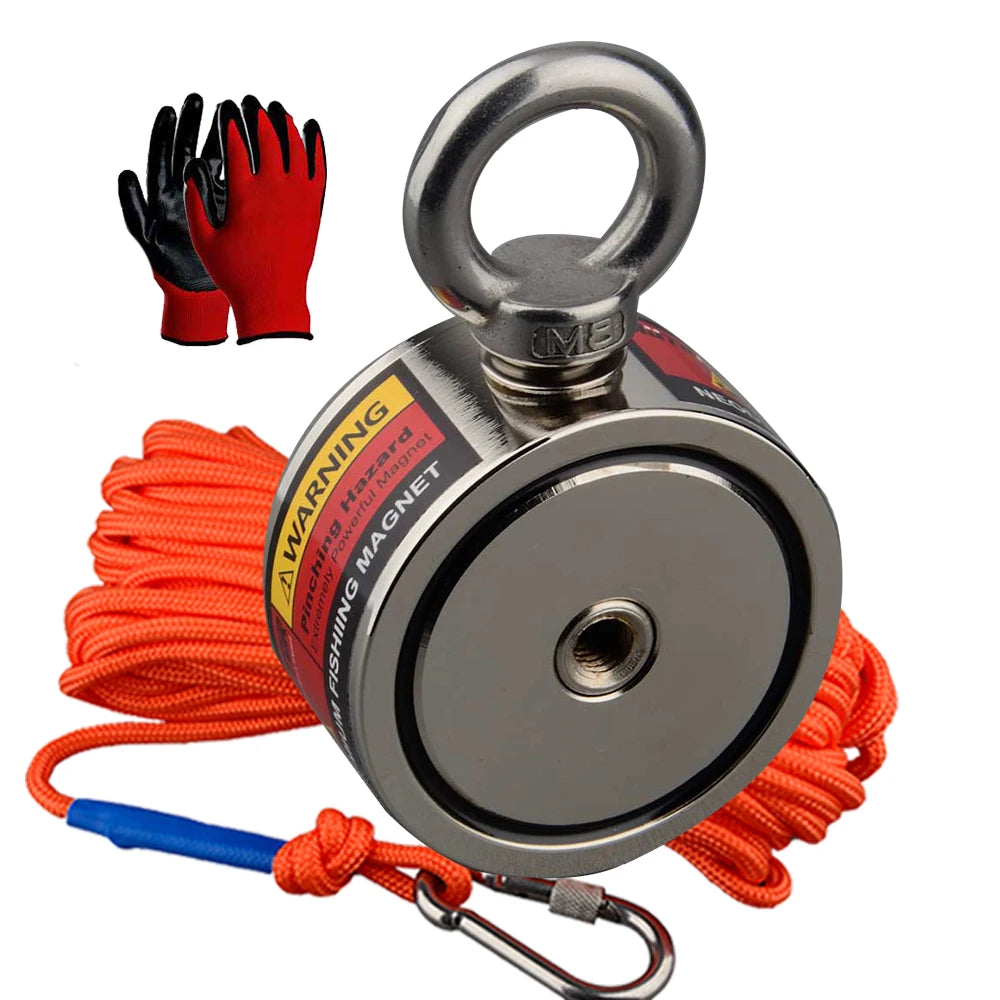 160KG*2 Strong Neodymium Magnet Double Side Super Power  Fishing Magnet with Searching Rope
