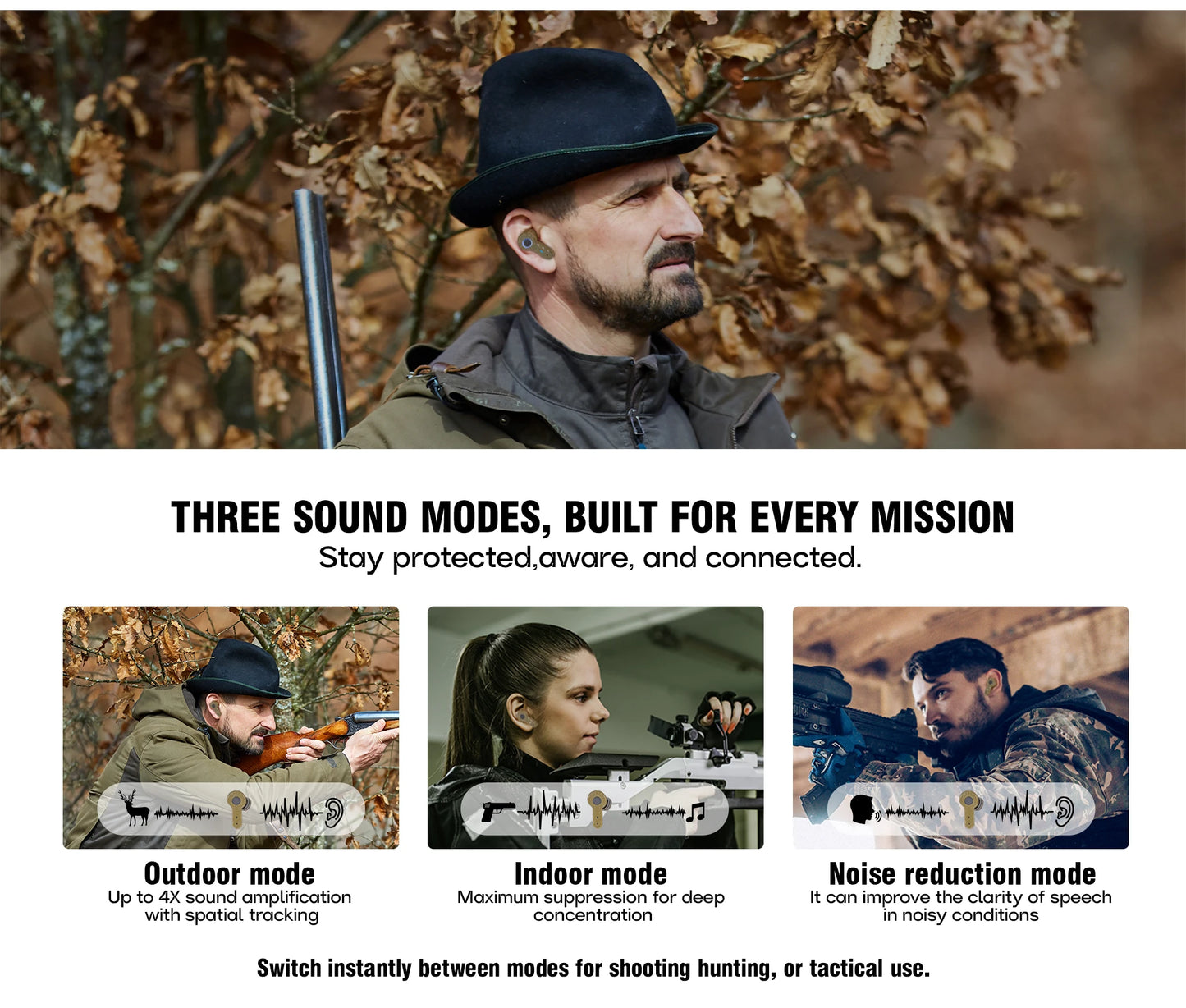 ARM NEXT tactical headset anti-noise earplugs noise-cancelling for shooting hearing protection NRR27dB Military gear hunting