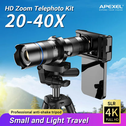APEXEL HD Metal 20-40x zoom telephoto lens telescope lenses With Metal Extendable tripod for Samsung iPhone all Smartphones