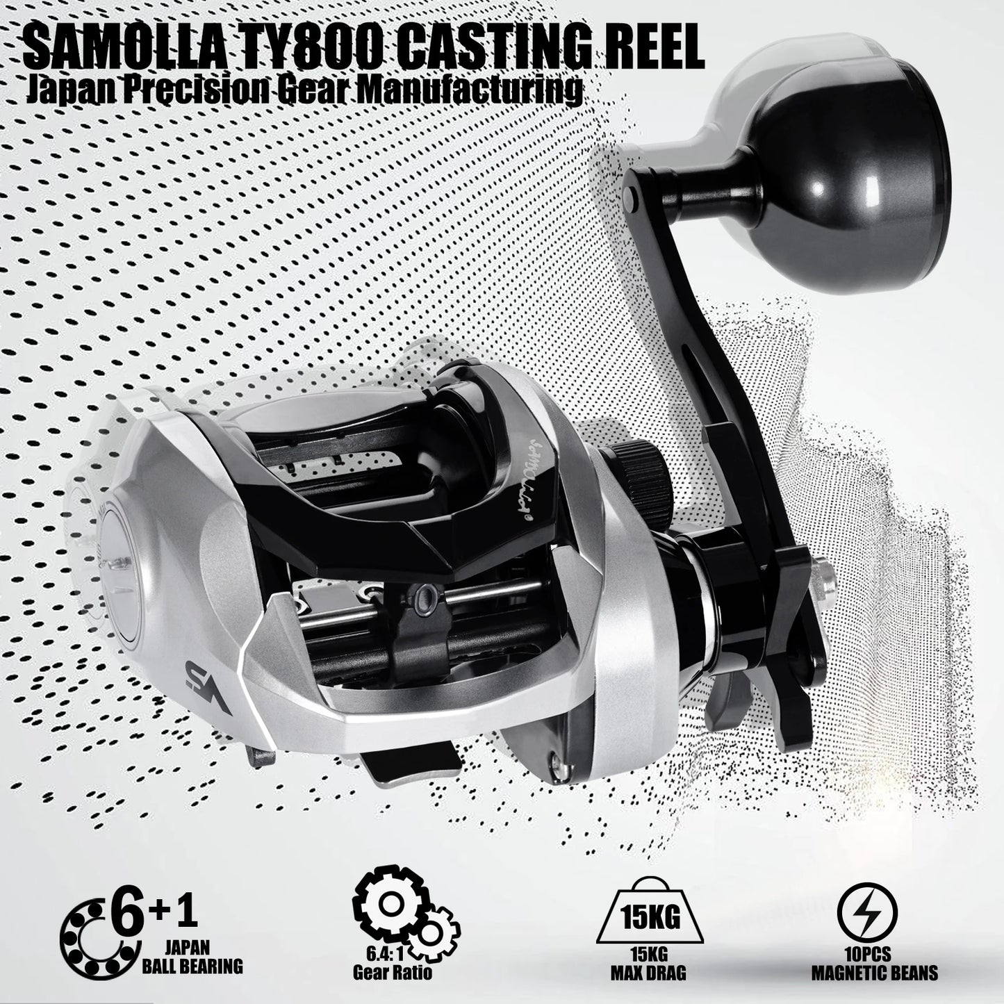 SAMOLLA Large New Baitcasting Fishing Reel Saltwater Waterproof Sea Fishing 6.3:1 15KG Drag Catfishing Trolling Metal Base