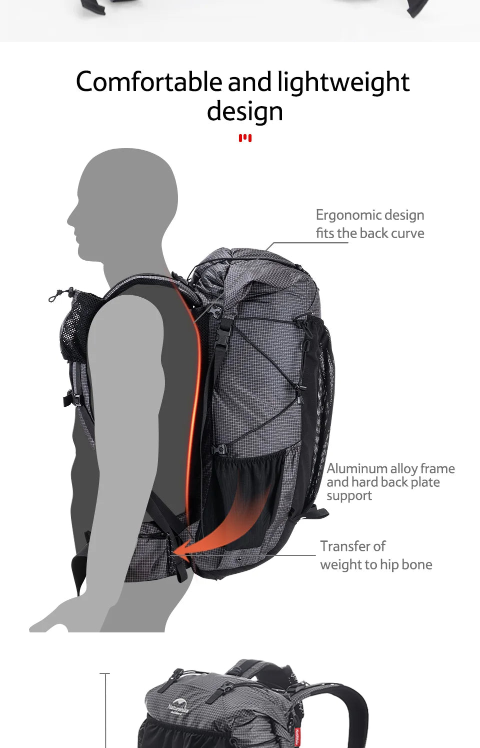 Naturehike Outdoor Mountain Backpack 60+5L Waterproof High Capacity With Rain Cover
