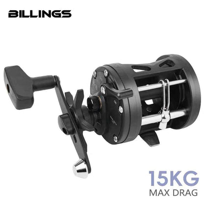 BILLINGS Trolling Drum Fishing Reels 33LB Max Drag 3.8:1 Gear Ratio High Toughness Body