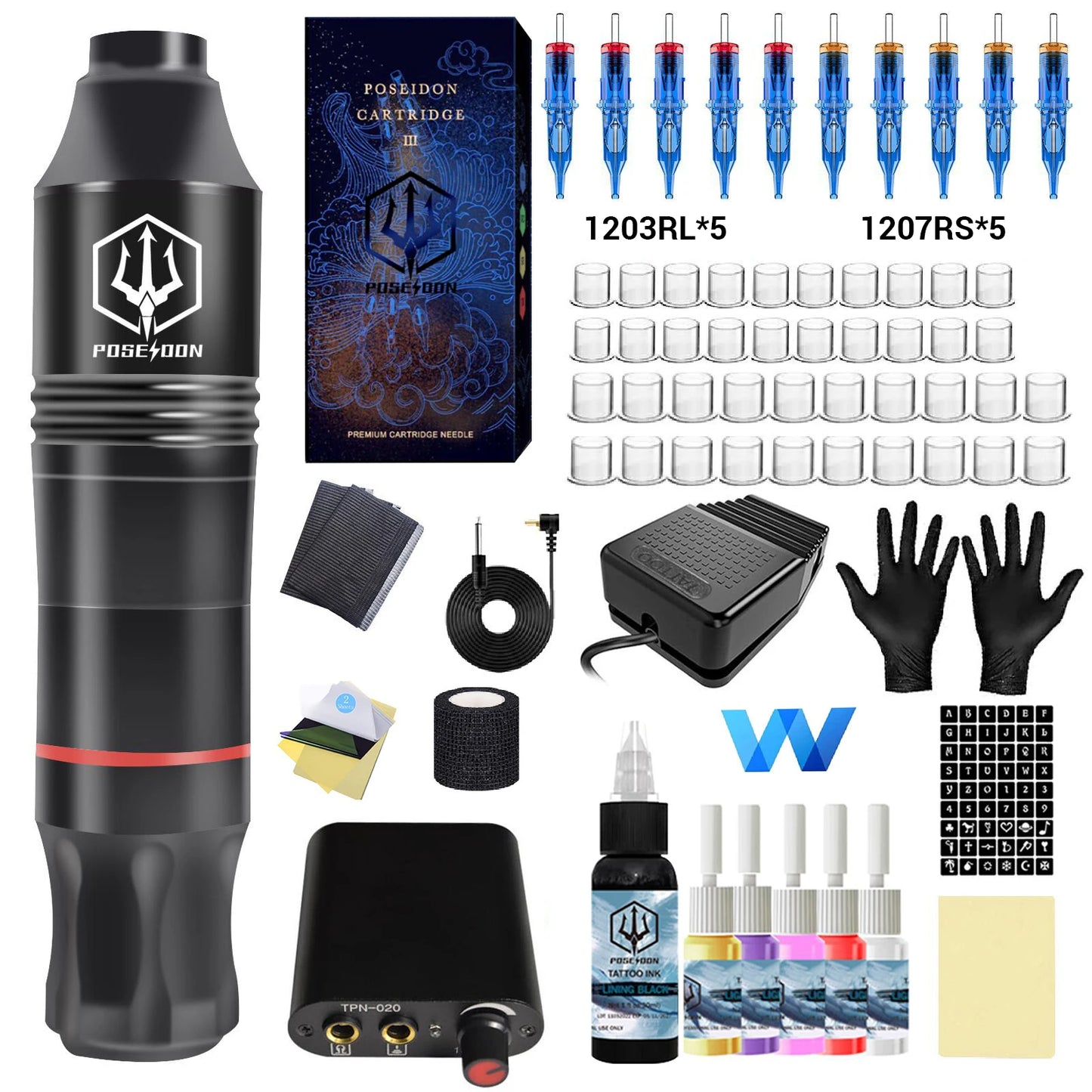 POSEIDON Tattoo Kit High Quality Tattoo Pen Kit For Permanent Makeup Tattoo Machine Kit 10PCS Tattoo Needle Black Tattoo Gun Kit