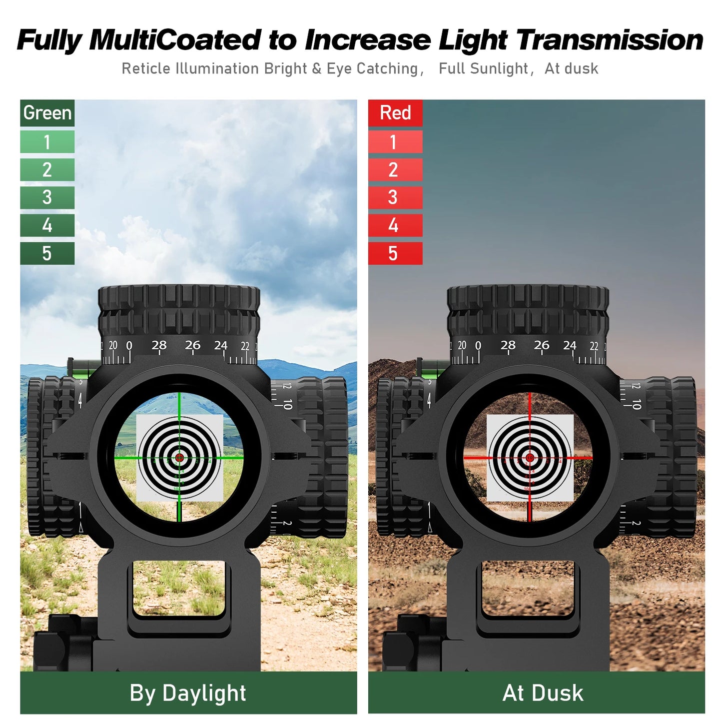1-5X24 Tactical Optical Scope Red and Green Illuminated