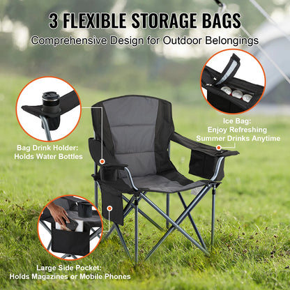 SucceBuy Camping Folding Chair Portable Quad Lumbar Back Padded Arm Chairs with Side Pockets