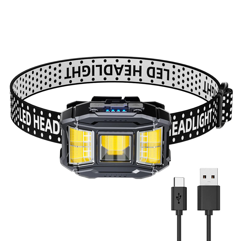 COB LED Outdoor Head Lamp USB Charging Head Mounted Flashlight