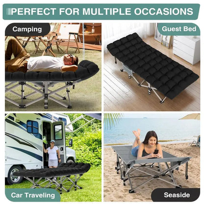 Camping Cot for Adults, HeavyDuty Portable Cot Bed with Mattress, Foldable Padded Sleeping