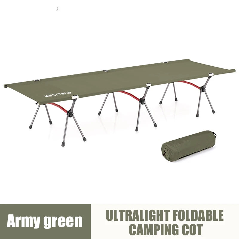 WESTTUNE Camping Cot with Leg Extenders Portable Folding Bed Ultralight Aluminum Alloy