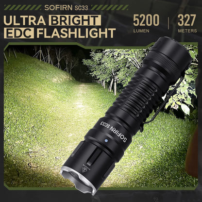 Sofirn SC33 LED Tactical Flashlight XHP70.3 HI  5200lm Powerful 21700 Type C Rechargeable