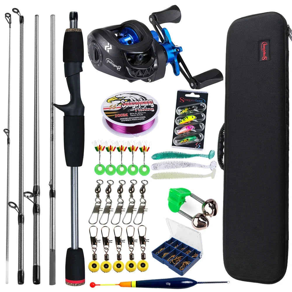 Sougayilang Baitcasting Fishing Rod and Reel Combo 5Section Fishing Rod and 7.2:1 Gear Ratio Reel Full Kit