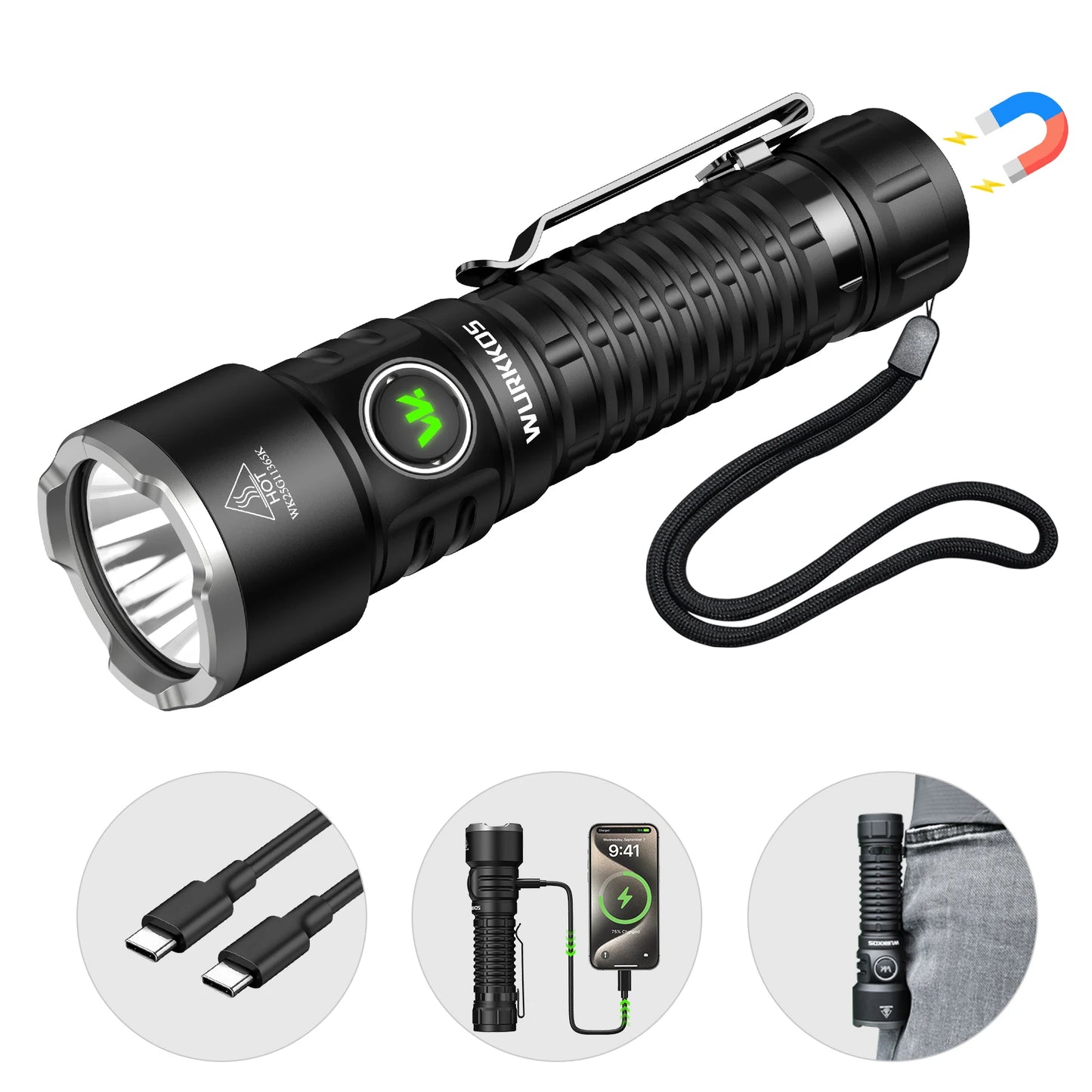 Wurkkos TS28 EDC Flashlight 3200 lm Rechargeable 21700 Battery 506m Beam