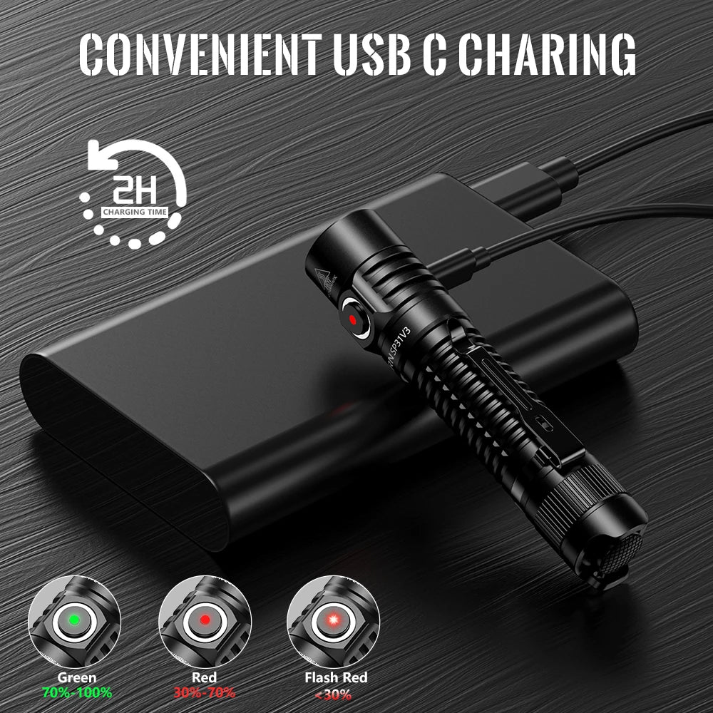 Sofirn SP31 V3.0 Powerful Tactical Flashlight SST40/519A 2000lm 18650 LED Torch USB C Rechargeable Light Lamp with Dual Switch