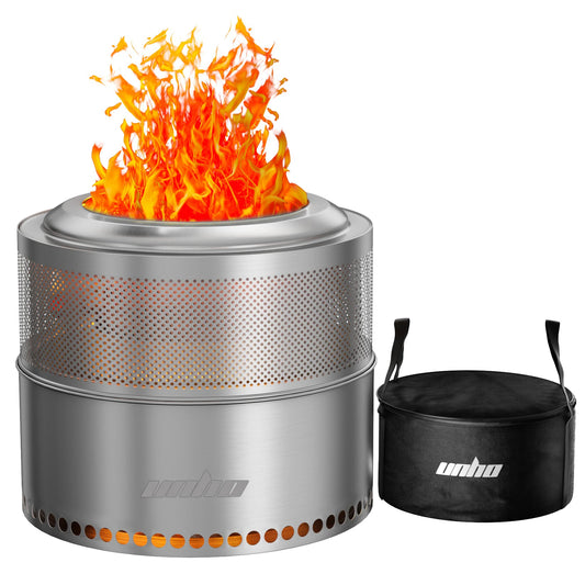 Wood Burning Firepit,Large Stainless Steel Smokeless Fire Pit with Carry Bag,