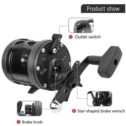 BILLINGS Trolling Drum Fishing Reels 33LB Max Drag 3.8:1 Gear Ratio High Toughness Body