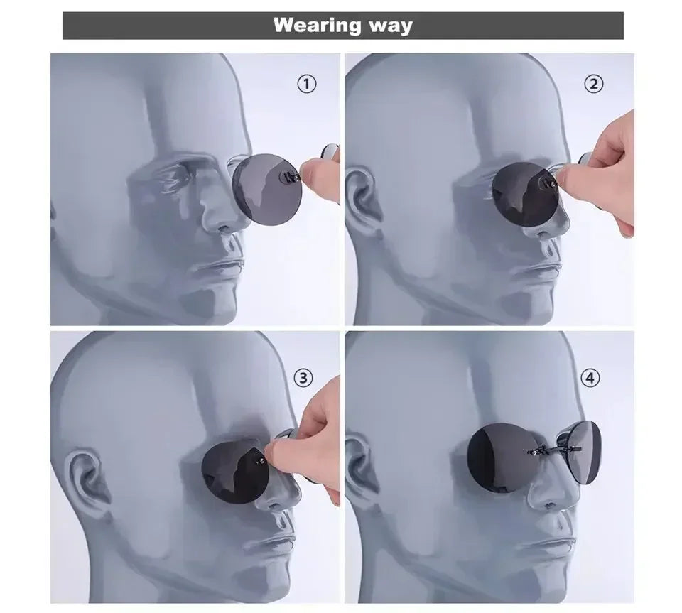 1-2PCS Clip On Nose Glasses Round Rimless Matrix Morpheus Sunglasses