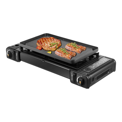 Double Head Barbecue Gas stove with Baking Tray   Outdoor