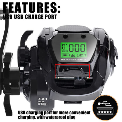 New Big Led Screen Electronic Baitcasting Fishing Reel High Speed 7.2:1 10kg Saltwater Waterproof Cast Drum Wheel Casting