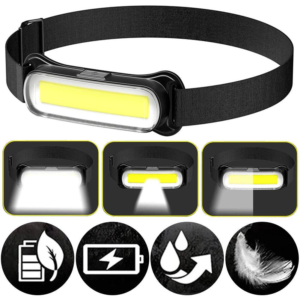 USB Rechargeable LED Headlamp 3 Modes Flashlight Waterproof Head Light Adjustable