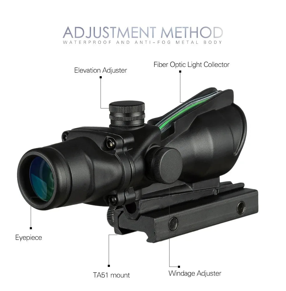 4X32 Hunting Scopes Real Fiber Optics Grenn Red Dot Illuminated Etched Reticle Tactical Optical Sight