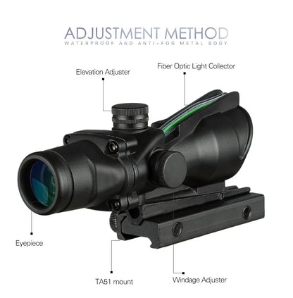 4X32 Hunting Scopes Real Fiber Optics Grenn Red Dot Illuminated Etched Reticle Tactical Optical Sight