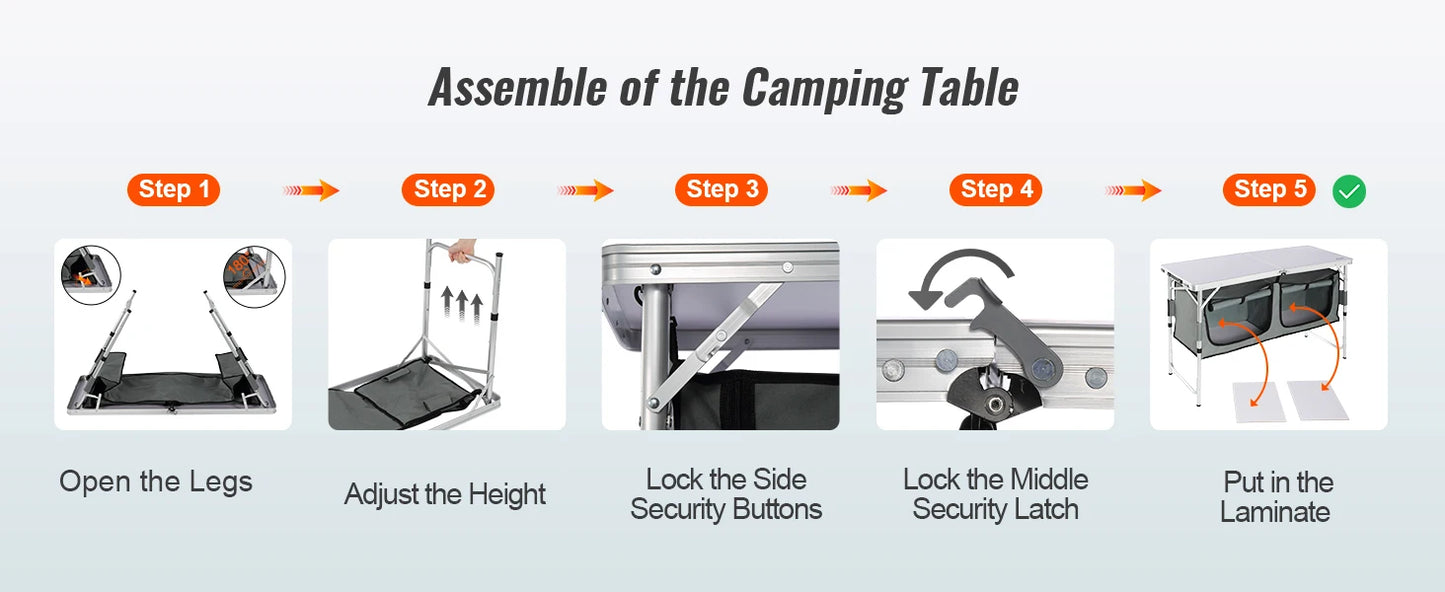 SucceBuy Camping Kitchen Table Quick set-up Folding Camping