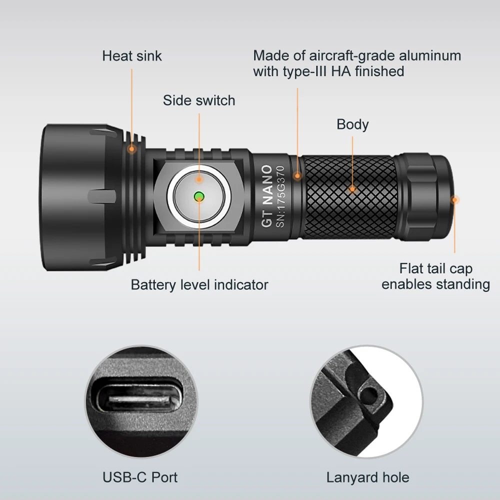Professional Outdoor Flashlight   450 meters USB TYPE