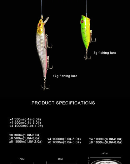 JOF 8 Strands 1000M 500M 300M Carp Fishing Line Braided PE Multifilament X8 Threads Weaves 20-100LB Peche Accessoire