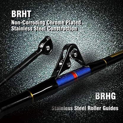 Saltwater Fishing Trolling Rod 1 Piece 2 Piece Heavy Roller Rod for Big Game Conventional Boat Fishing with Roller Guid