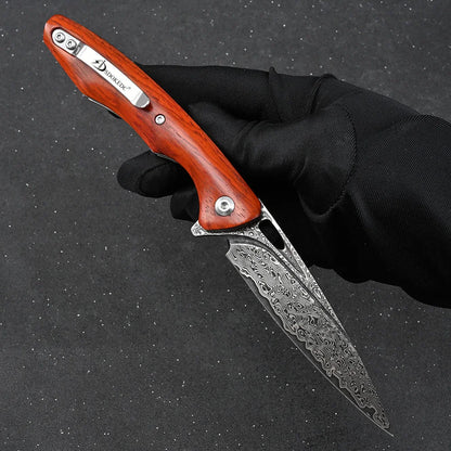 SDOKEDC VG10 Damascus Steel Folding Knives  Rosewood Handle