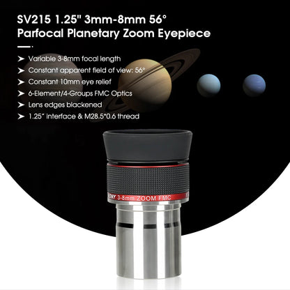 Svbony SV215 Zoom Eyepiece,1.25 Inch 3-8mm,with Parfocal Design,Telescope Accessory
