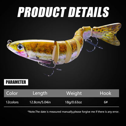 12pcs 12.8cm 18g Fishing Wobbler Lifelike 8 Segment Swimbait Crankbait Slow Sinnking Isca Artificial Lure Fishing Tackle