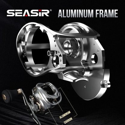 Seasir Megacuda Baitcasting Reel Drag 15KG Deep Spool 6.5:1 Aluminum Frame Carbon Side Double Handle Jigging Metal Reel Seawater