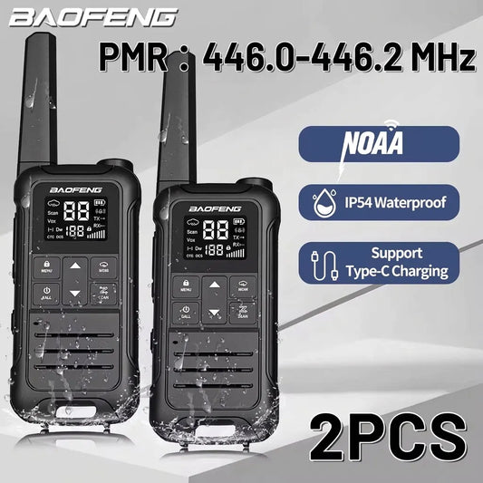2PCS Baofeng F22 PMR 446MHz Mini Walkie Talkie Waterproof Type-C Licence-free NOAA Flashlight